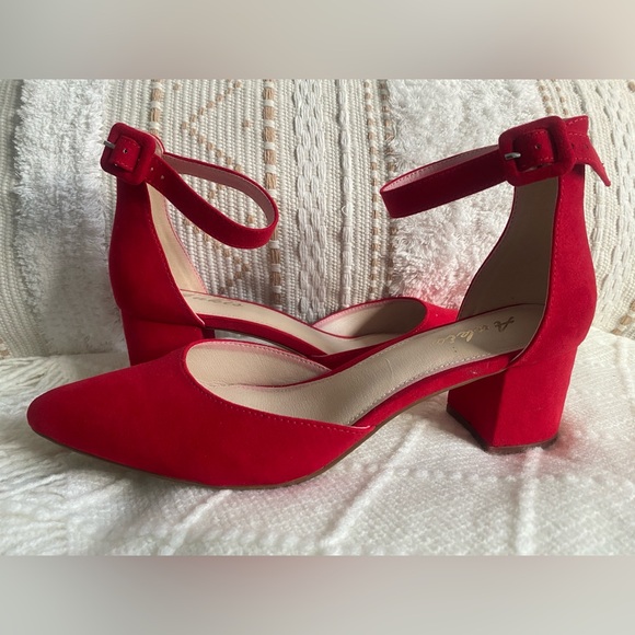 Aukis Shoes - Red Women's Ankle Strap with Block Heel
